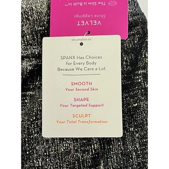 SPANX Velvet Shine Black Metallic Gold Leggings Shimmer High Rise Velour XL NWT - Picture 6 of 8